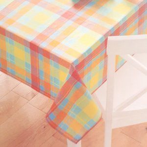 Fabric Tablecloth Bright Summer Plaid 70 Inch Round